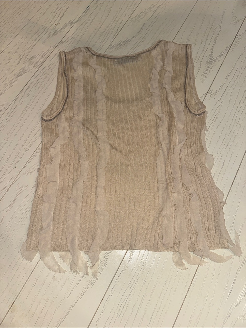 Zara Beige Ruffle-Trim Ribbed Tank - Picture 3 of 3